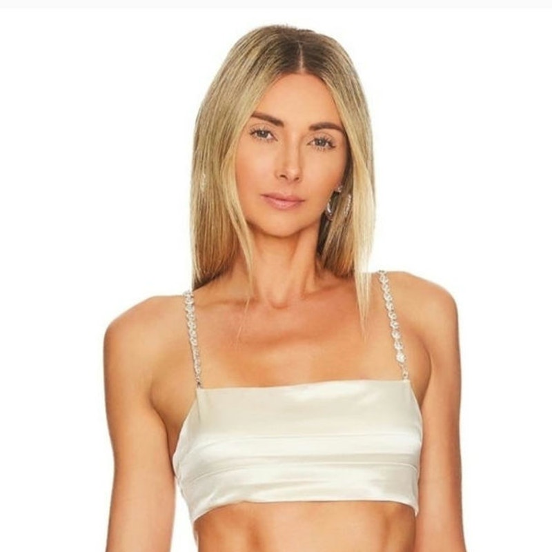 Retrofete Zeke Bra Top In Champagne Size Large Nwt Satin Crystal Embellishments